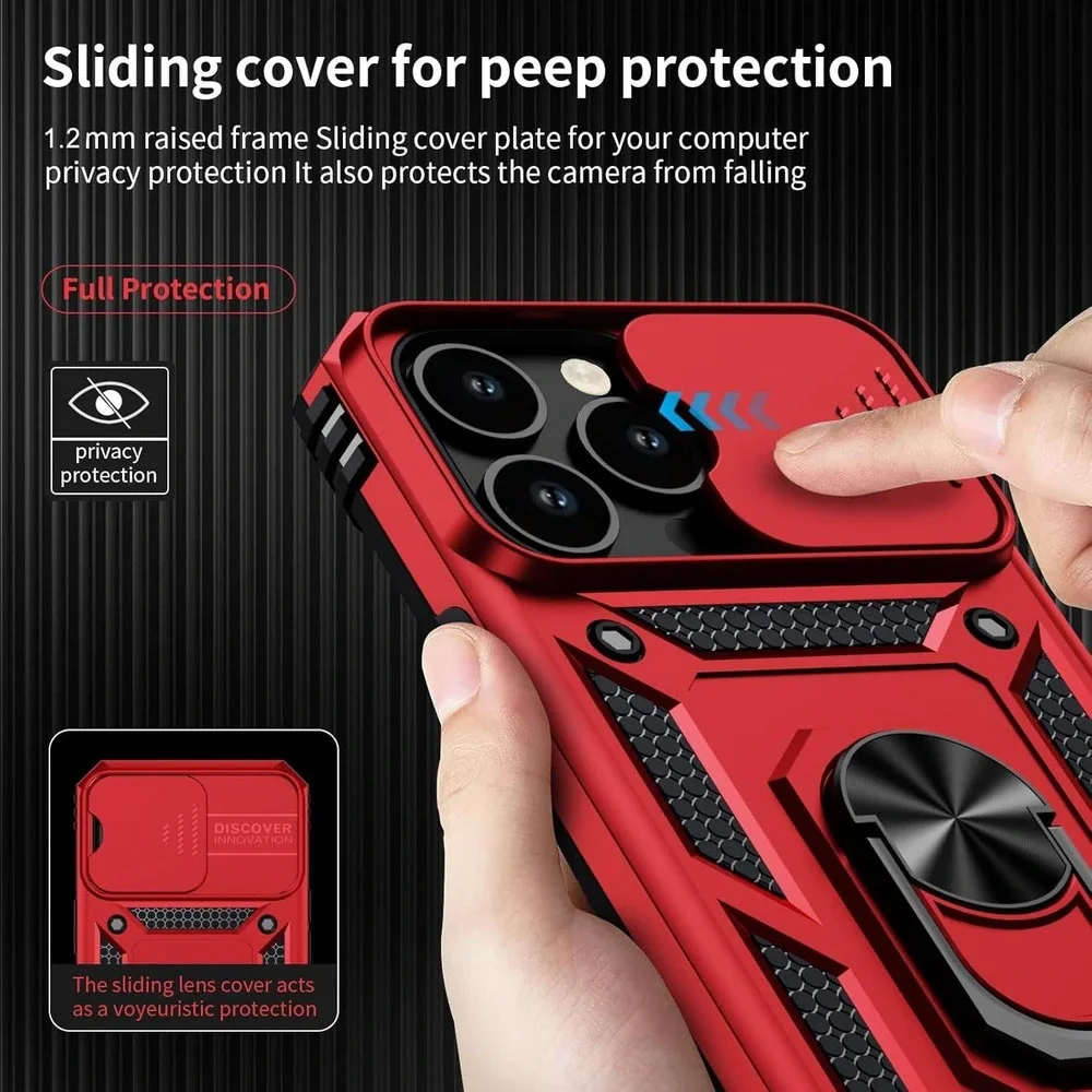 iPhone 15 Pro Max Case Cranberry Red Rugged Military Grade Shield Ring Kickstand